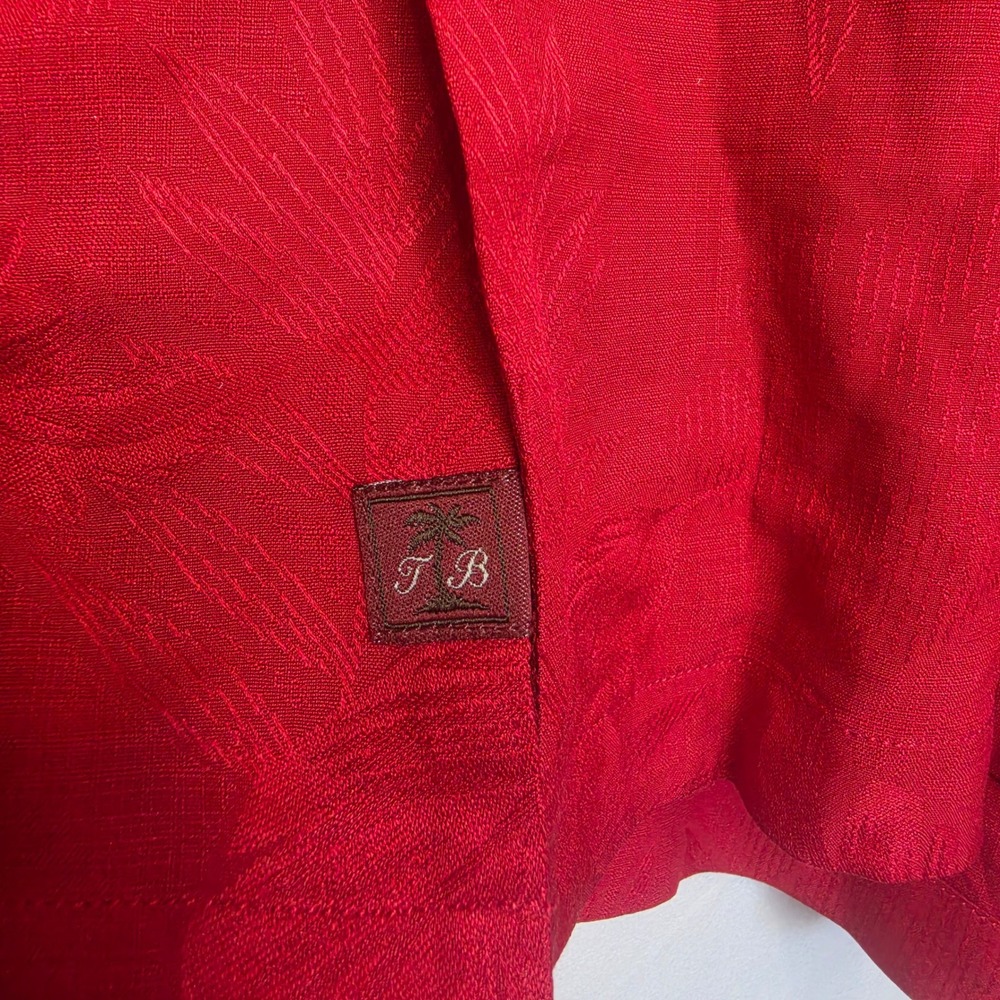 Tommy Bahama Mens Red Jacquard Tropical Leaf 100% Silk Camp Shirt Original Fit - Picture 7 of 12